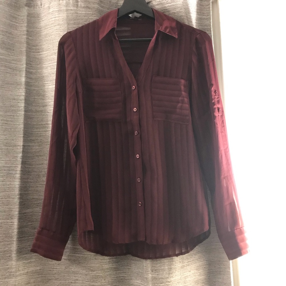 Express Maroon sheer stripe blouse